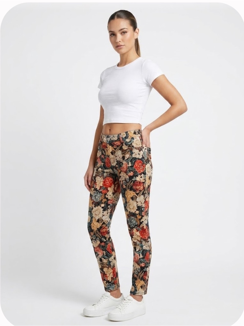 Peruvian Connection Floral Tapestry Stretch Cotton Pants - Size 6